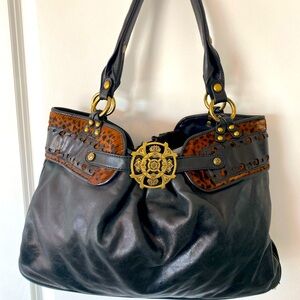 Kate Landry Leather Black & Cheetah Bag